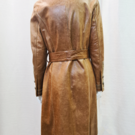 Trench-Coat en Cuir Marron avec Détails Peau de Serpent