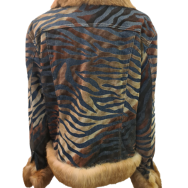 Veste en Denim avec Détails en Fourrure et Motif Zèbre