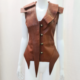 Gilet en Cuir Marron Asymétrique par un Créateur Original