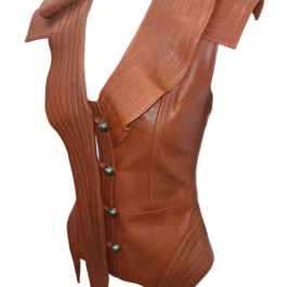 Gilet en Cuir Marron Asymétrique par un Créateur Original